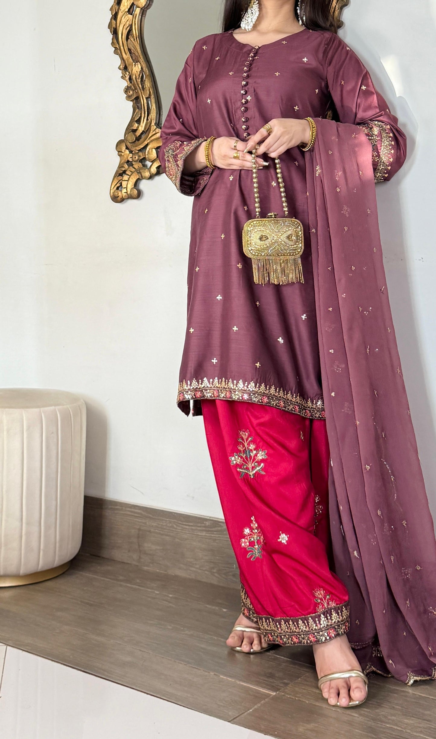 Amna Khurram – Viscose Embroidered Sharara 3 Piece Suit with Chiffon Dupatta
