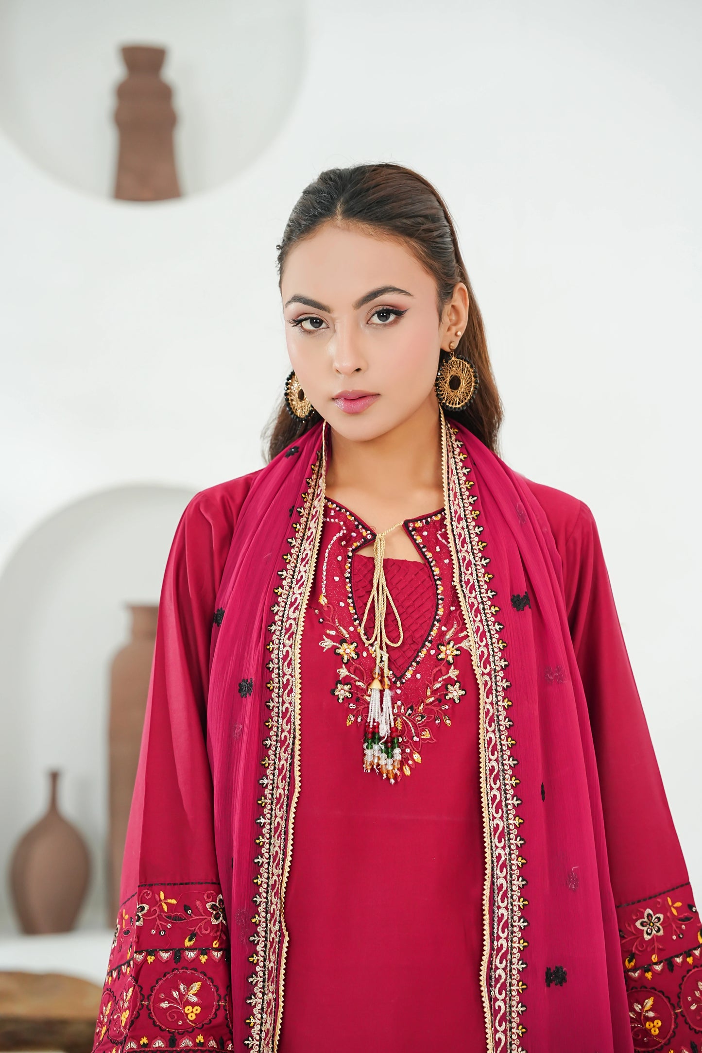 Amna Khuram – MAROON Embroidered 3PC Cotton Lawn Stitched Outfit
