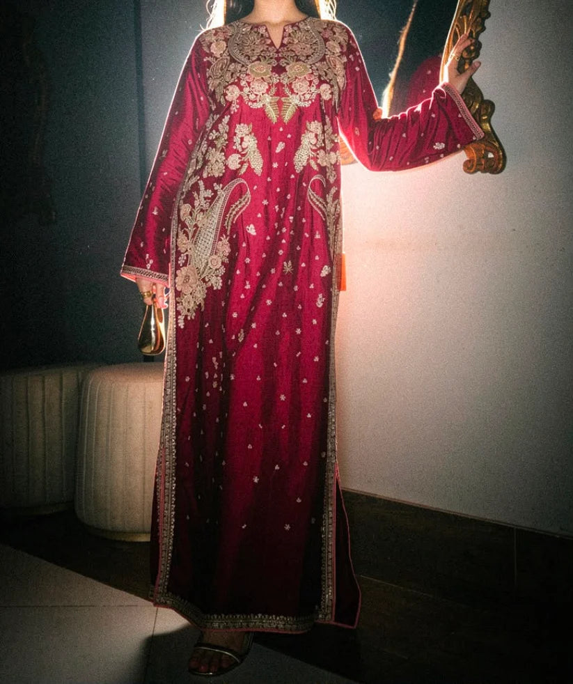 Amna Khurram Premium Raw Silk Kaftan Stitched 2 Piece Suit