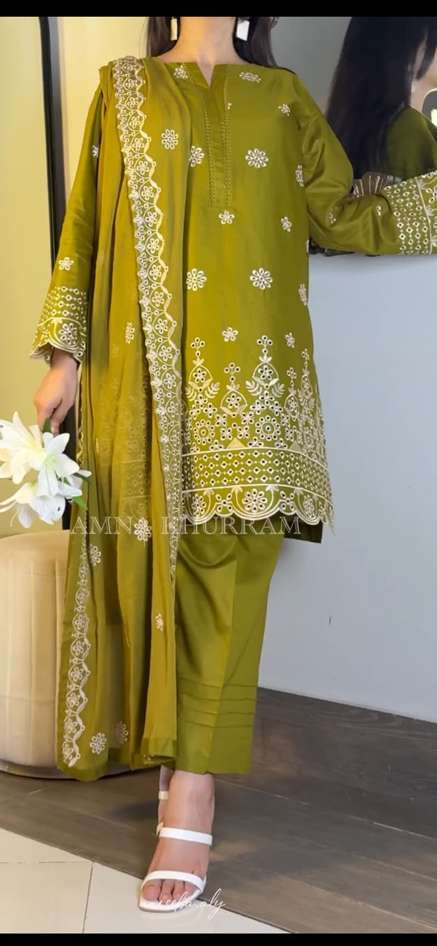 Amna Khurram Embroidered Lawn Cotton Stitched 3 Piece Suit