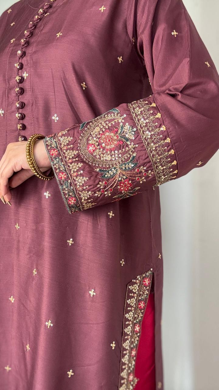 Amna Khurram – Viscose Embroidered Sharara 3 Piece Suit with Chiffon Dupatta