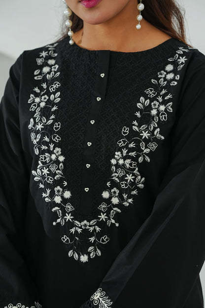 Amna Khuram Black JAL Embroidery Neck Cotton Lawn 3PC – Stitched