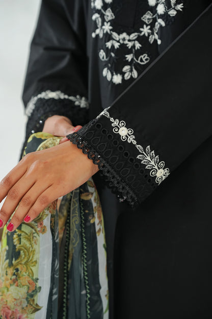 Amna Khuram Black JAL Embroidery Neck Cotton Lawn 3PC – Stitched