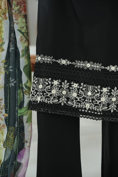 Amna Khuram Black JAL Embroidery Neck Cotton Lawn 3PC – Stitched