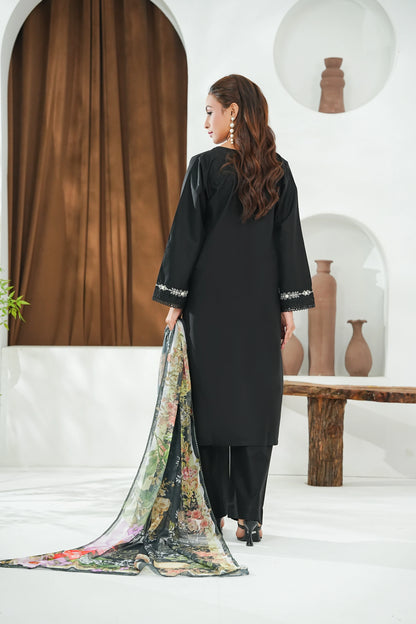Amna Khuram Black JAL Embroidery Neck Cotton Lawn 3PC – Stitched