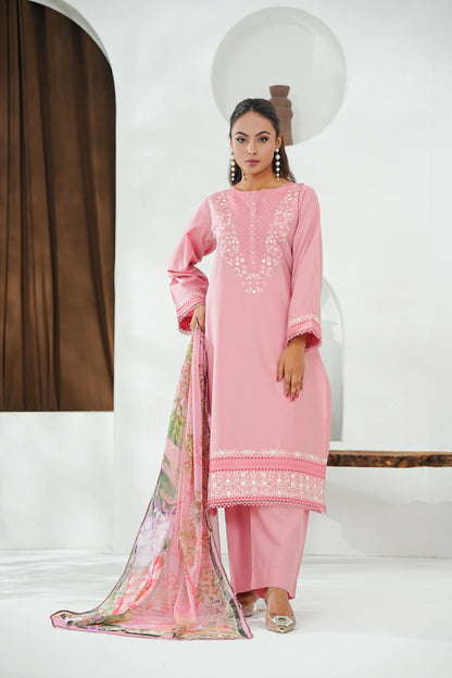 Amna Khuram – Peach JAL Embroidery Neck Cotton Lawn 3PC Stitched