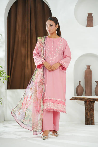Amna Khuram – Peach JAL Embroidery Neck Cotton Lawn 3PC Stitched