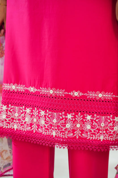 Amna Khuram – Deep Pink (D. Pink) JAL Embroidery Neck Cotton Lawn 3PC Stitched