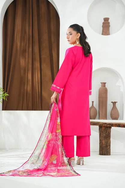 Amna Khuram – Deep Pink (D. Pink) JAL Embroidery Neck Cotton Lawn 3PC Stitched