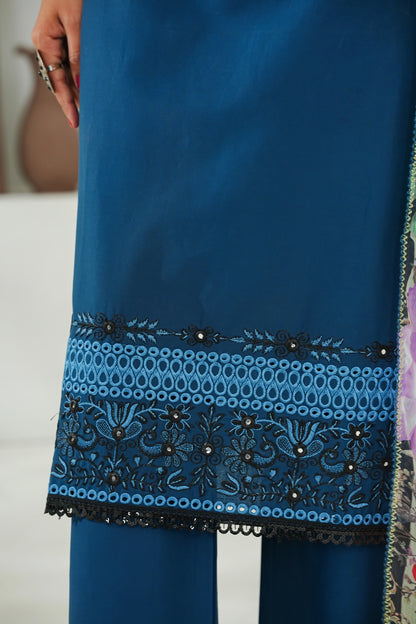 Amna Khuram – Teal JAL Embroidery Neck Cotton Lawn 3PC Stitched