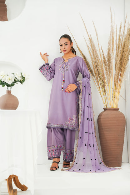 Amna Khuram – LILAC Embroidered 3PC Cotton Lawn Stitched Outfit