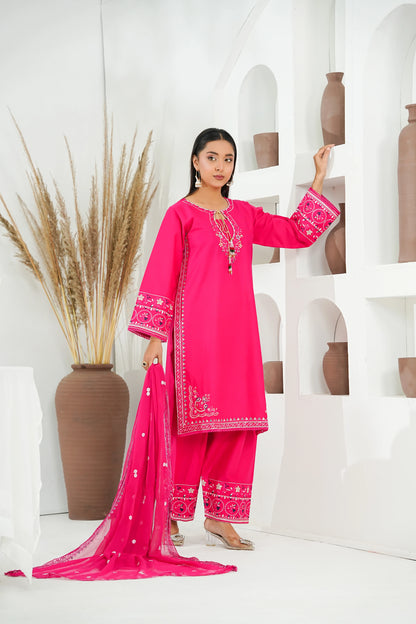Amna Khuram – PINK Embroidered 3PC Cotton Lawn Stitched Outfit