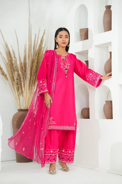 Amna Khuram – PINK Embroidered 3PC Cotton Lawn Stitched Outfit