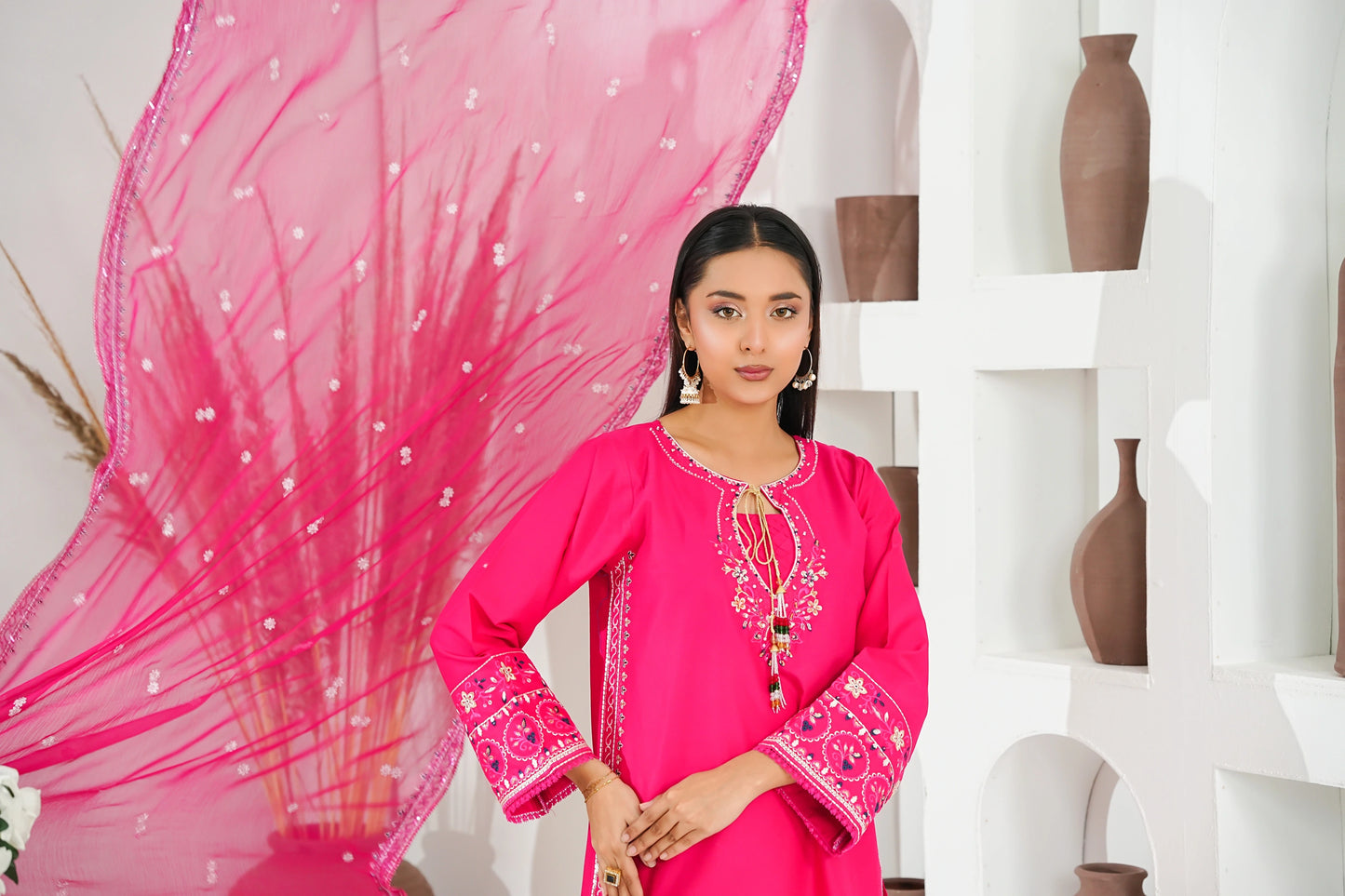 Amna Khuram – PINK Embroidered 3PC Cotton Lawn Stitched Outfit