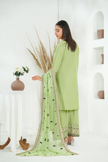 Amna Khuram – PISTA Embroidered 3PC Cotton Lawn Stitched Outfit