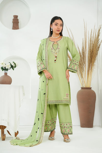 Amna Khuram – PISTA Embroidered 3PC Cotton Lawn Stitched Outfit