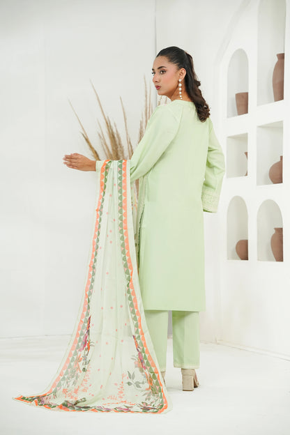 Amna Khuram – MINT Cut Dana Emb Neck 3PC Cotton Lawn Stitched Suit