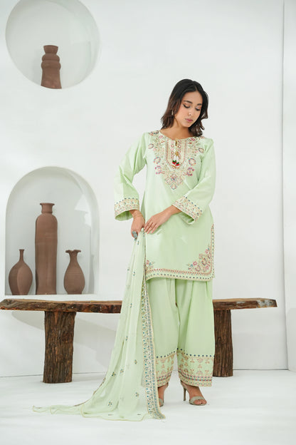 Amna Khuram – Mint Charizma Style 3PC Cotton Lawn Stitched Suit