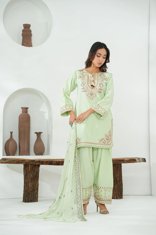 Amna Khuram – Mint Charizma Style 3PC Cotton Lawn Stitched Suit