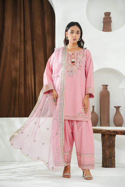 Amna Khuram – Peach Charizma Style 3PC Cotton Lawn Stitched Suit
