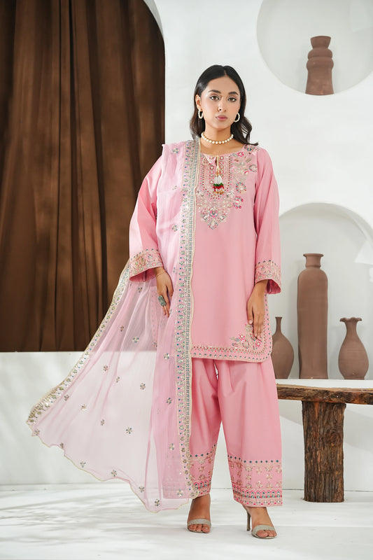 Amna Khuram – Peach Charizma Style 3PC Cotton Lawn Stitched Suit