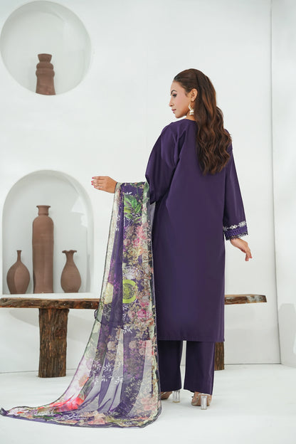Amna Khuram – Purple JAL Embroidery Neck Cotton Lawn 3PC Stitched