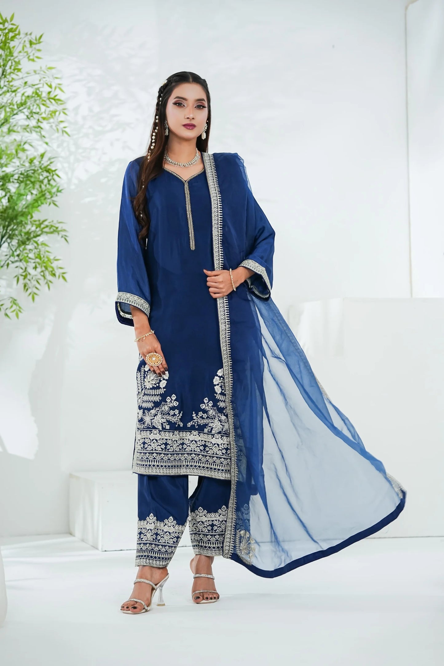 Luxury Cotton Silk Embroidered 3PC Suit with Organza Dupatta