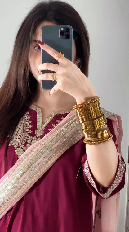 Amna Khurram Formal Collection – Viscose 3 Piece Suit with Embroidered Chiffon Dupatta