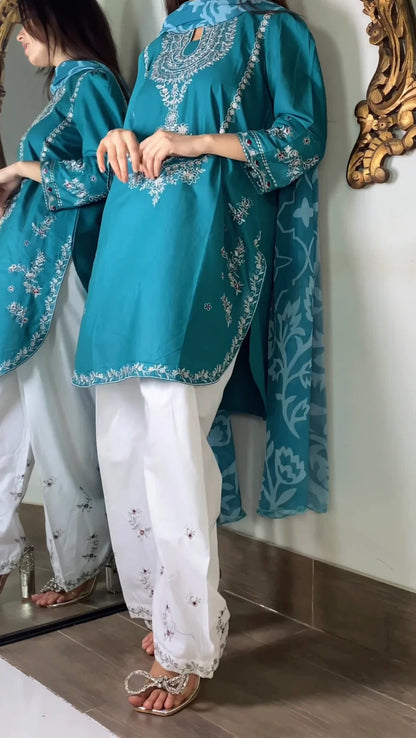 Amna khurram - Embroidered Lawn Cotton Stitched 3 Piece Suit