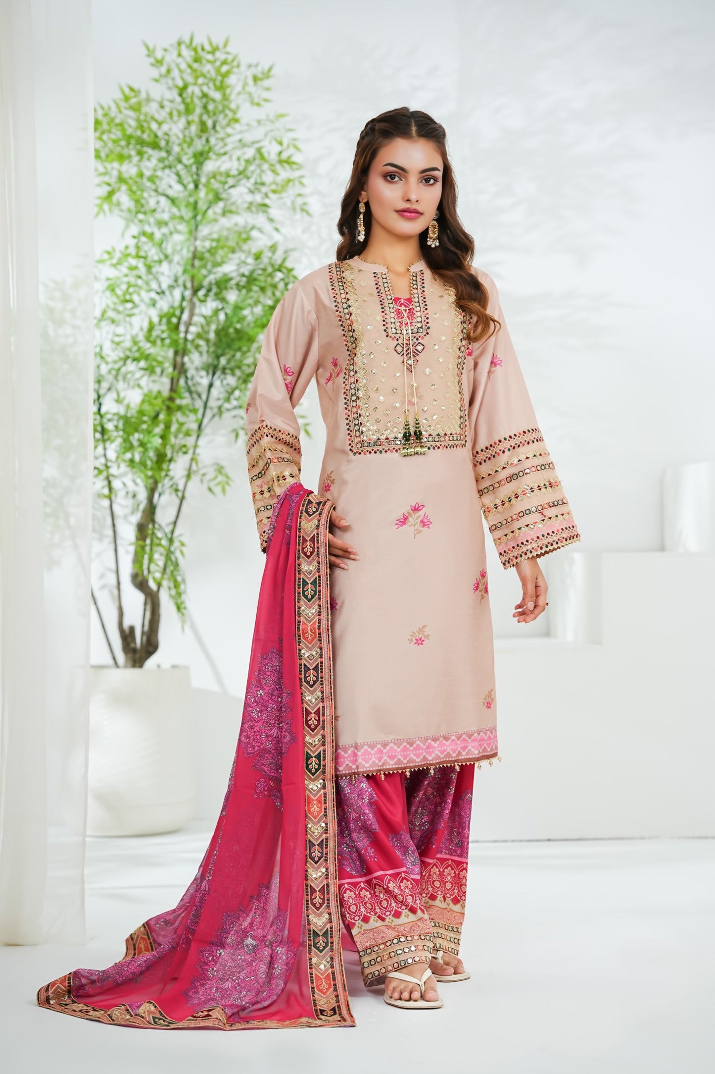 Silk Embroidered & Printed 3PC Suit – Luxurious Fusion Design