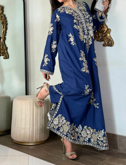 Amna Khurram Premium Raw Silk Kaftan Stitched 2 Piece Suit