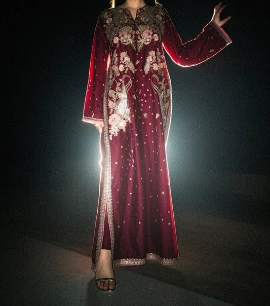Amna Khurram Premium Raw Silk Kaftan Stitched 2 Piece Suit