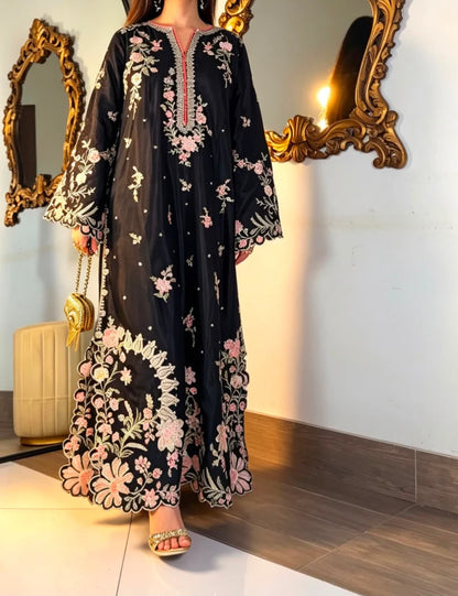 Amna Khurram Silk Embroidered Kaftan Stitched 3 Piece Suit