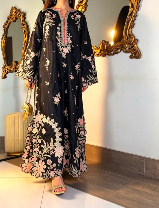 Amna Khurram Silk Embroidered Kaftan Stitched 3 Piece Suit