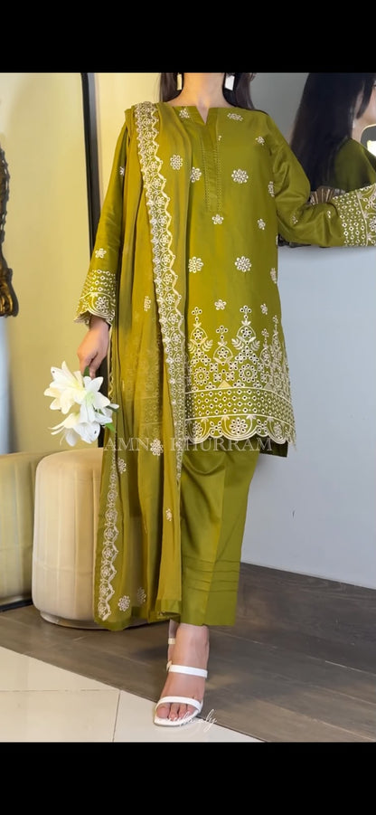 Amna Khurram Embroidered Lawn Cotton Stitched 3 Piece Suit