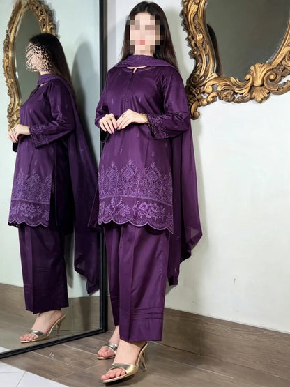 Amna Khurram Embroidered Lawn Cotton Stitched 3 Piece Suit