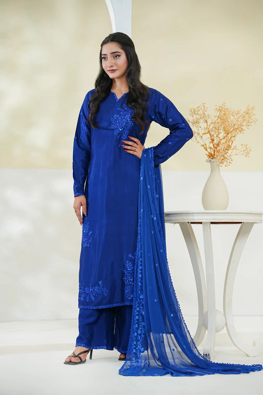 Cotton Silk Embroidered 3PC Suit – Elegant Long Shirt Design