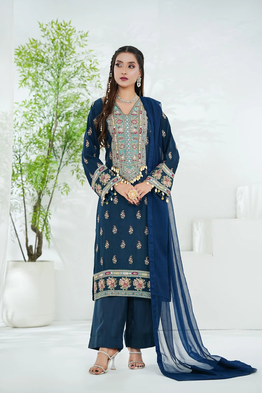 Cotton Silk Embroidered 3PC Suit with Chiffon Dupatta