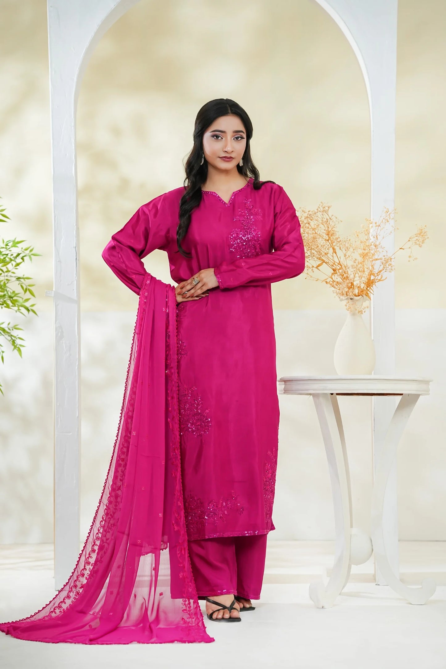 Cotton Silk Embroidered 3PC Suit – Elegant Long Shirt Design
