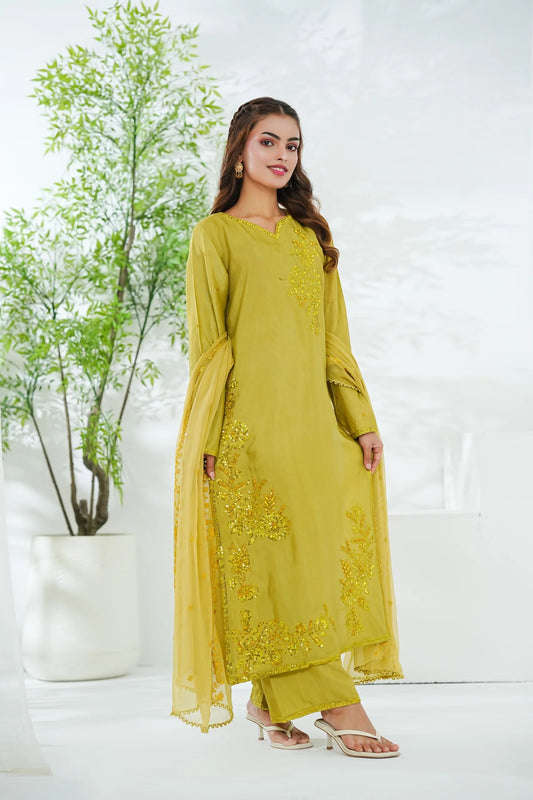 Cotton Silk Embroidered 3PC Suit – Elegant Long Shirt Design