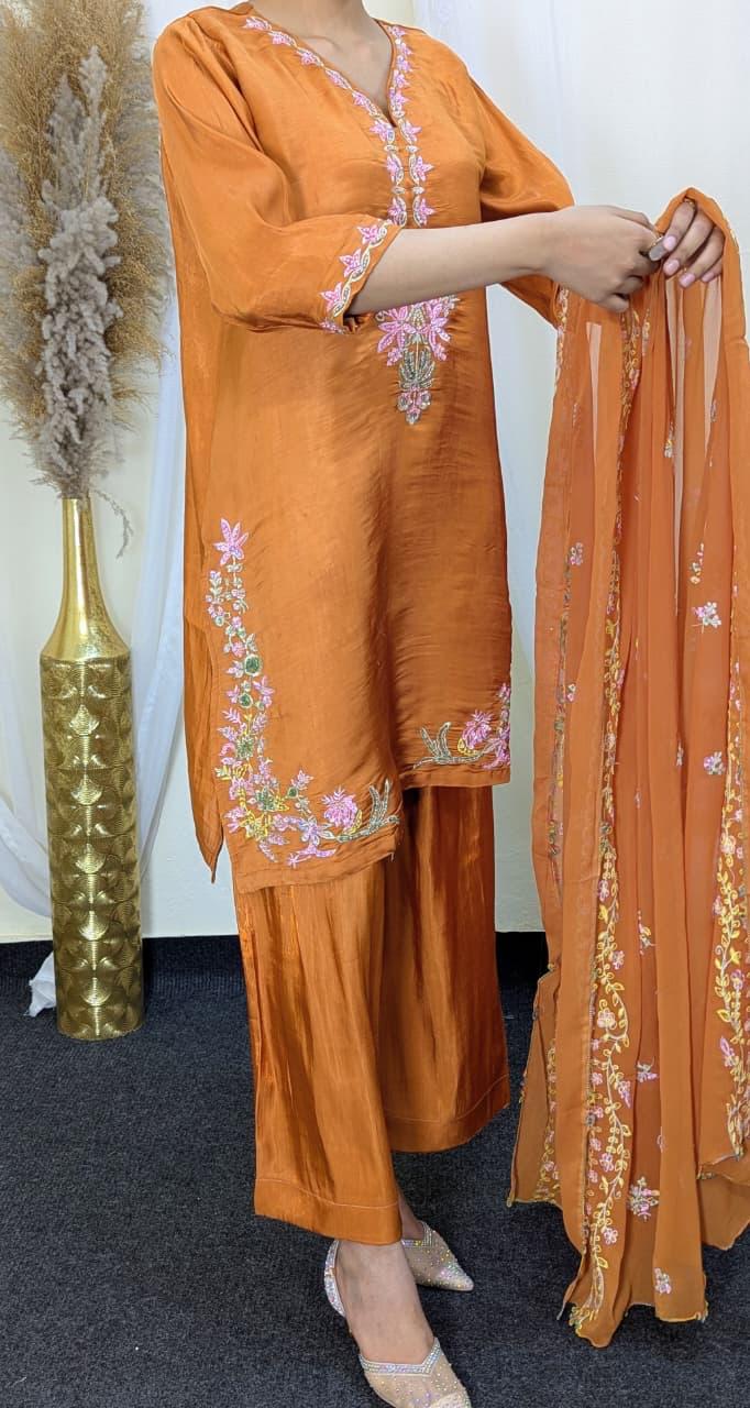Amna Khurram Orange Zimal-nov#19 3pc Raw Silk Ready to wear